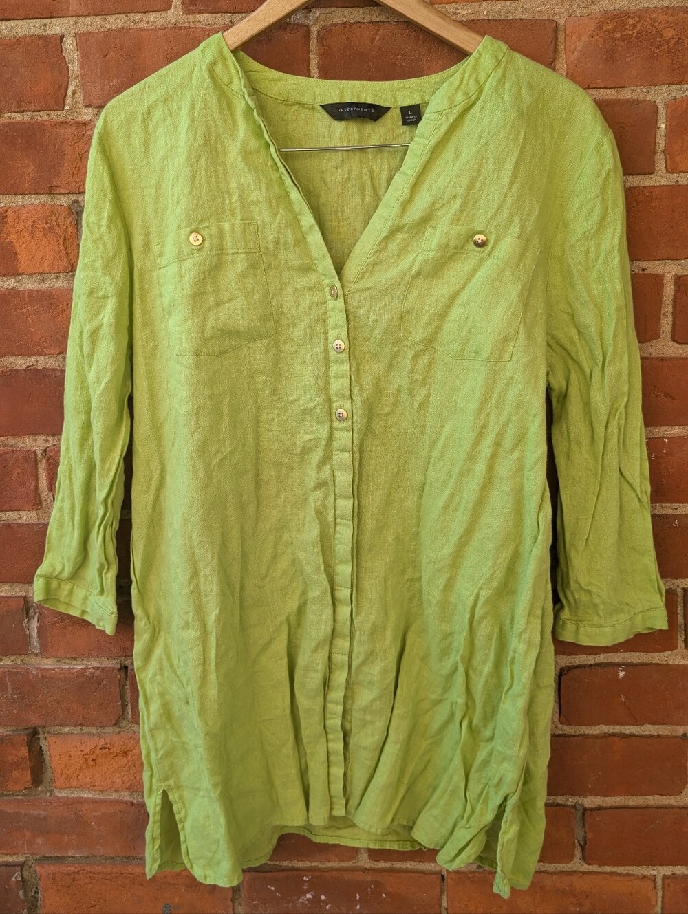 Investments 100% Linen Lime Green Button-Front Tunic